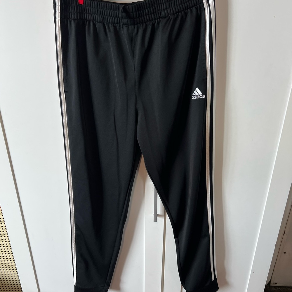 Adidas Kids Black Joggers with White Stripes. Size 14/16